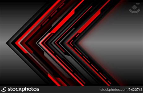 Abstract black arrow red light cyber circuit shadow direction geometric on grey metallic design modern futuristic background vector