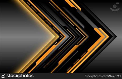 Abstract black arrow yellow light cyber circuit shadow direction geometric on grey metallic design modern futuristic background vector