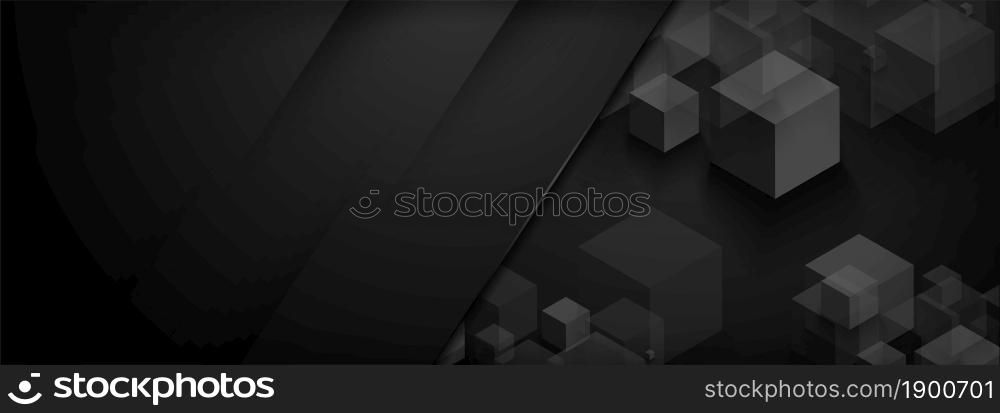 Abstract Black Background Combined with Digital Cubic Design. Modern Futuristic Background Design. Graphic Design Element.