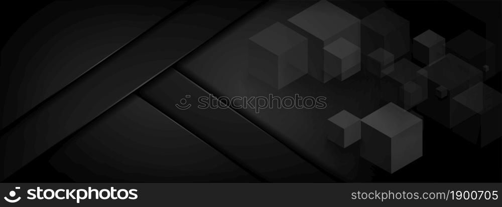 Abstract Black Background Combined with Digital Cubic Design. Modern Futuristic Background Design. Graphic Design Element.