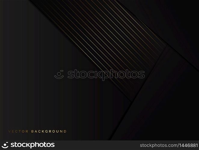 Abstract black background overlap with striped lines golden with copy space for text. Luxury style. Vector illustration