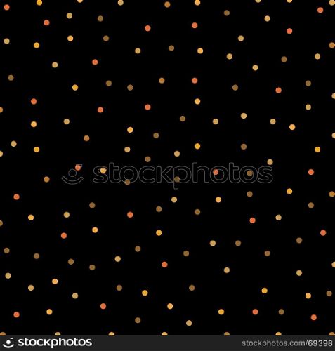 Abstract black background with golden glitter dots, vector pattern. Shiny holiday background. Gold circles