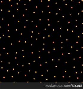 Abstract black background with golden glitter dots, vector pattern. Shiny holiday background. Gold circles