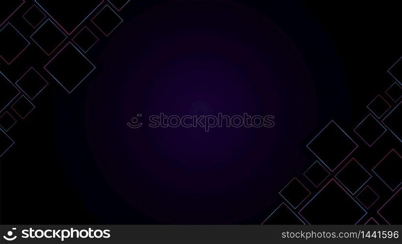 Abstract black background with square purple and blue frame luxury futuristic technology vector illustration.Minimalist style dark concept creative design.