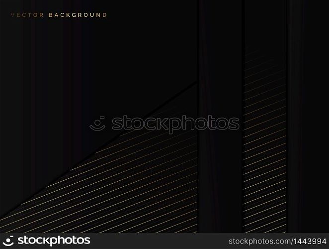 Abstract black background with striped lines golden with copy space for text. Luxury style. Vector illustration
