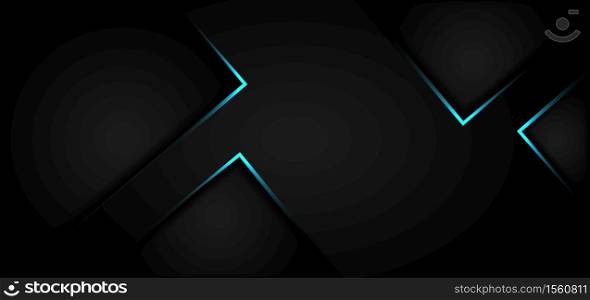 Abstract black banner design with blue neon glowing light. Modern futuristic background. Vector illustration