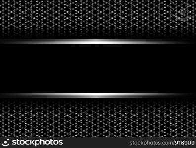 Abstract black banner silver line on metal hexagon mesh pattern design modern futuristic background vector illustration.