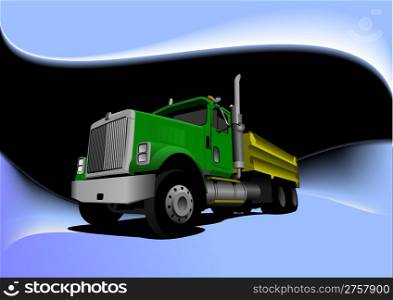 Abstract black-blue background with green truck image. Vector illustration
