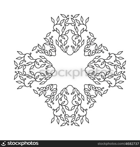 Abstract black color frame design, isolated template on white background. Circle made emblem with leaves. Spa concept monogram in linear style. Vector decoration for fashion, cosmetics, beauty industry.