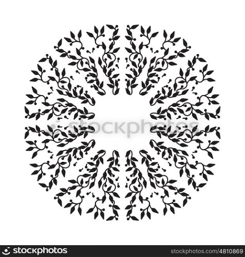 Abstract black color frame design, isolated template on white background. Circle made emblem with leaves. Spa concept monogram, natural badge. Vector decoration for fashion, cosmetics, beauty industry.