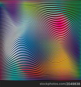 Abstract black curve lines on colorful wavy background. Vector illustration