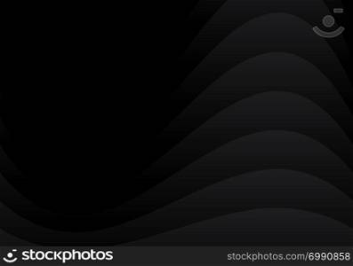 Abstract black curved overlap layer design on dark background paper style. Vector illustration