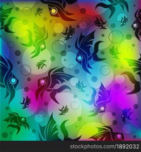 Abstract black fish and bubbles design on colorful background. Vector creative illustration.
