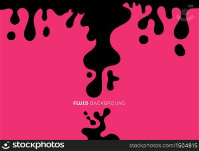 Abstract black fluid or liquid dynamic waves drop on pink background. Minimal style. Vector illustration