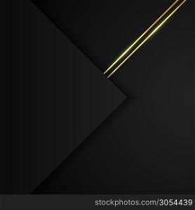 Abstract black geometric paper overlapping layers background with golden lines decoration. Dark luxury and premium concept. Vector illustration