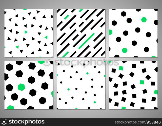 Abstract black geometric pattern set with random green color. Decorating for modern pattern design, you can use for cover, artwork, print, ad. vector eps10