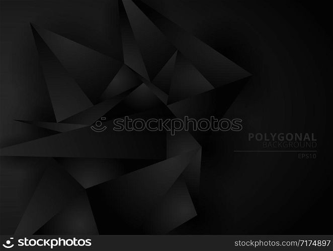 Abstract black geometric polygonal form background with space for your text. Low poly triangles pattern. Vector illustration