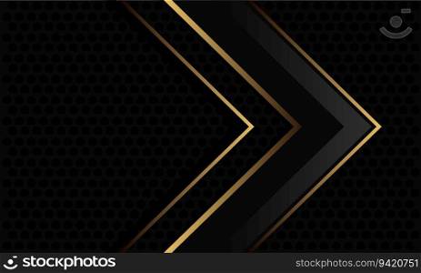Abstract black glossy gold arrow direction  geometric on dark circle mesh design modern luxury futuristic background vector