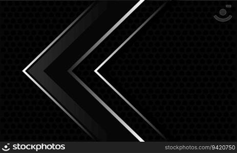 Abstract black glossy silver arrow direction  geometric on dark circle mesh design modern luxury futuristic background vector