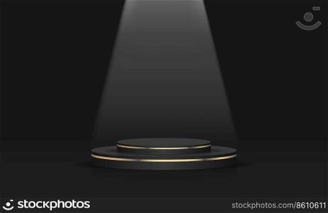 Abstract black gold podium empty room 3d shape with spot light design for product display presentation studio concept minimal wall scene vector	