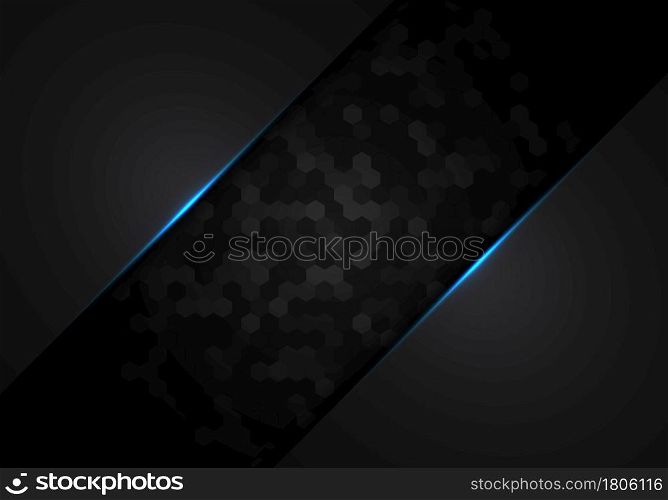 Abstract black hexagon pattern metallic with blue light frame layout design technology concept. Vector illustration