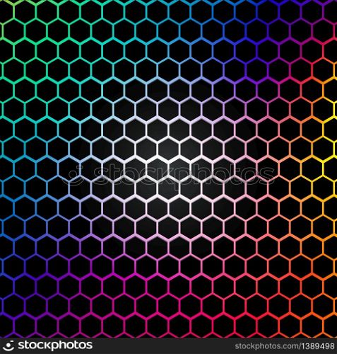 Abstract black hexagon pattern of futuristic texture with blue light rays technology concept. Vector illustration
