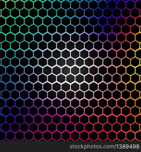 Abstract black hexagon pattern of futuristic texture with blue light rays technology concept. Vector illustration