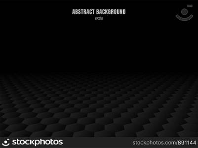 Abstract black hexagons pattern perspective background and texture with copy space. Luxury style. Vector illustration