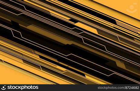 Abstract black line circuit cyber geometric slash dynamic on yellow design modern futuristic technology background vector illustration.