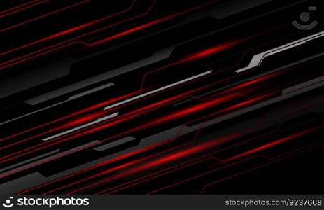 Abstract black line cyber circuit dynamic slash red light power on silver design ultramodern futuristic technology background vector illustration.