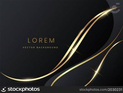 Abstract black luxury background 3d overlapping with gold lines curve. Luxury style. Vector illustration