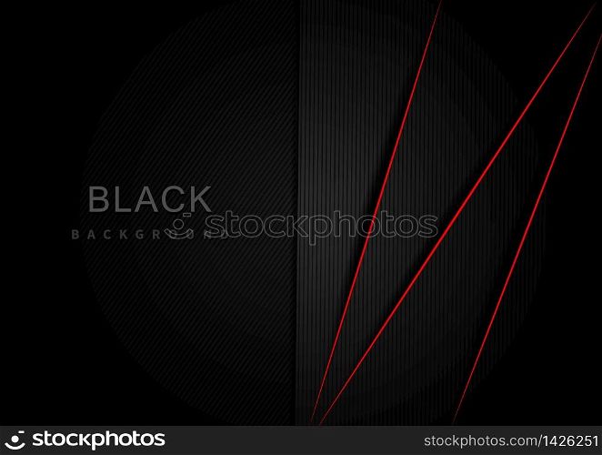 Abstract black metal and gray gradient layer and shadow with border red design template background. Vector illustration