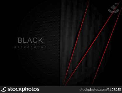Abstract black metal and gray gradient layer and shadow with border red design template background. Vector illustration