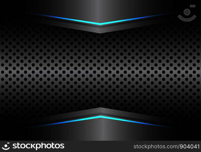 Abstract black metallic circle mesh with blue arrow light design modern luxury futuristic background vector illustration.