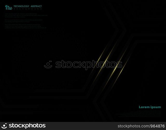 Abstract black metallic technology hexagon background with golden line for presentation. You can use for ad, poster, futuristic artwork. illustration vector eps10