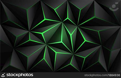 Abstract black polygon green light futuristic technology design background vector illustration.