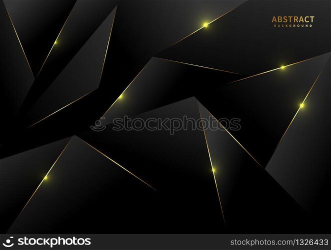 Abstract black polygon pattern with gold laser light lines on dark background luxury style. Vector illustrtion