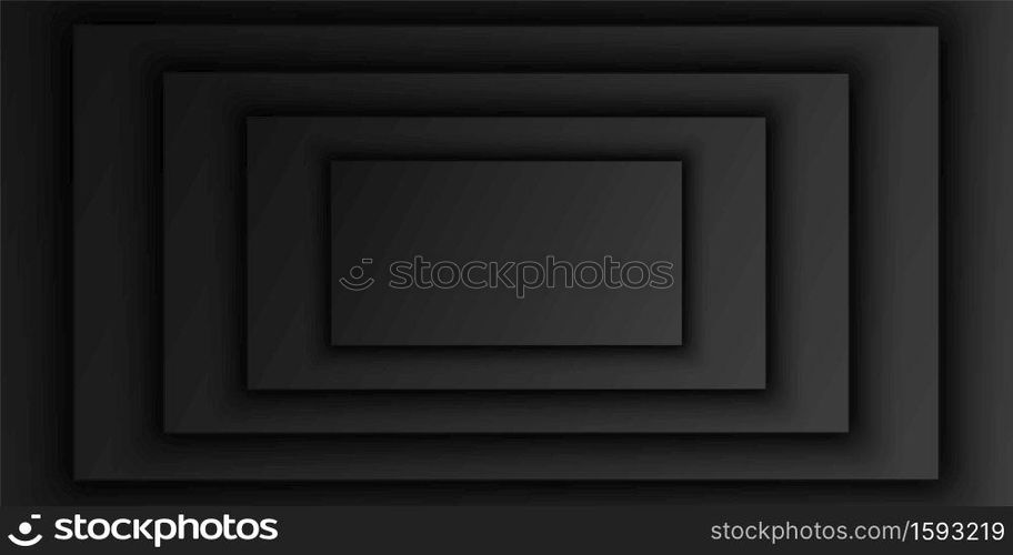 Abstract black rectangular overlap layer background, rectangle shape pattern, dark minimal design with copy space, vector illustration