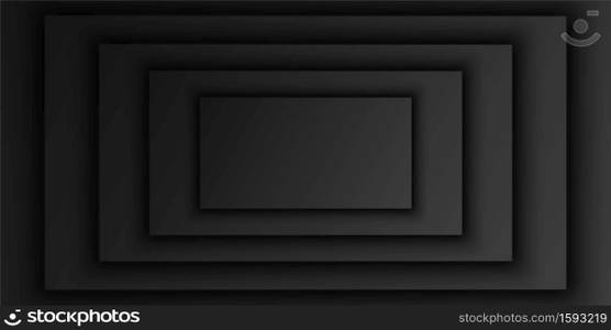 Abstract black rectangular overlap layer background, rectangle shape pattern, dark minimal design with copy space, vector illustration