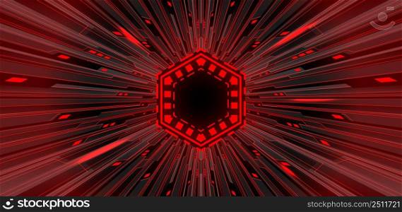 Abstract black red light circuit cyber technology futuristic zoom dark hexagon design background vector illustration.