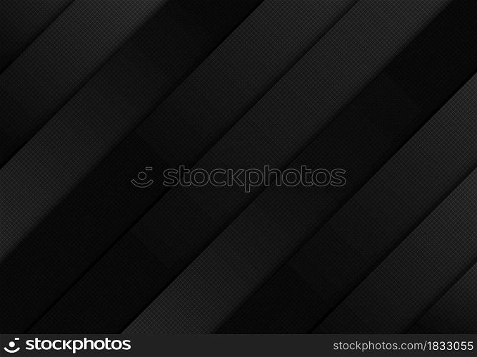Abstract black shiny diagonal stripes on dark background grid texture. Vector illustration