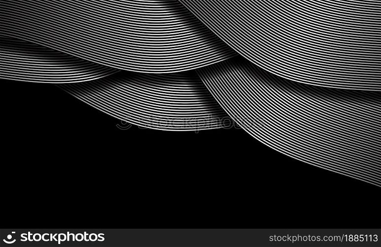 Abstract black silver ribbon line overlap pattern luxury design creative background texture vector illustration.