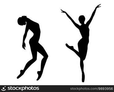 Abstract black stencil silhouettes of charming ladies dancer in move, hand drawing vector illustration