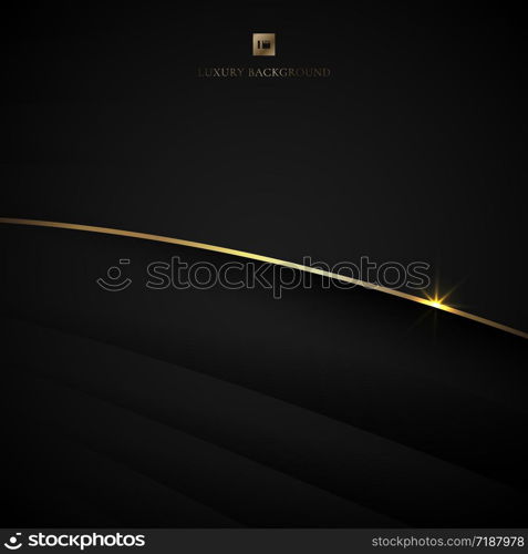 Abstract black stripe layer curved and gold bend line with lighting effect on dark background. Luxury style. Vector illustration