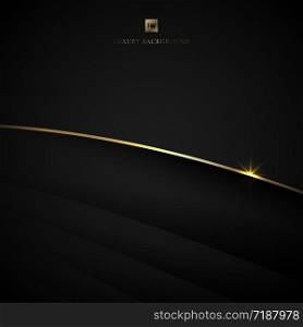 Abstract black stripe layer curved and gold bend line with lighting effect on dark background. Luxury style. Vector illustration