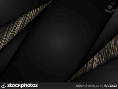 Abstract black stripes with gold lines on dark background paper cut. Luxury style. Vector illustration