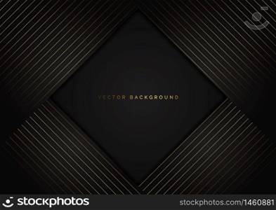 Abstract black triangle background with striped lines golden. Luxury style. You can use for ad, poster, template, business presentation. Vector illustration