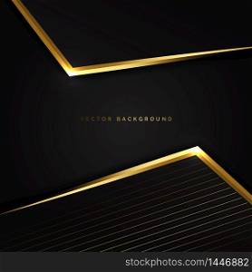 Abstract black triangle background with striped lines golden with copy space for text. Luxury style. Vector illustration