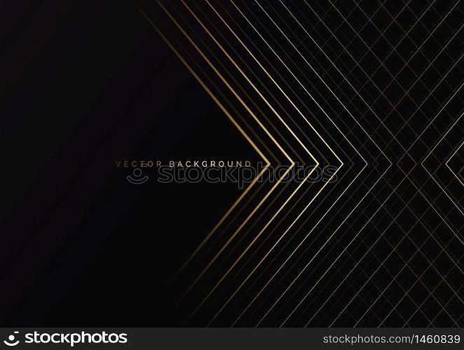 Abstract black triangle background with striped lines golden with copy space for text. Luxury style. Vector illustration