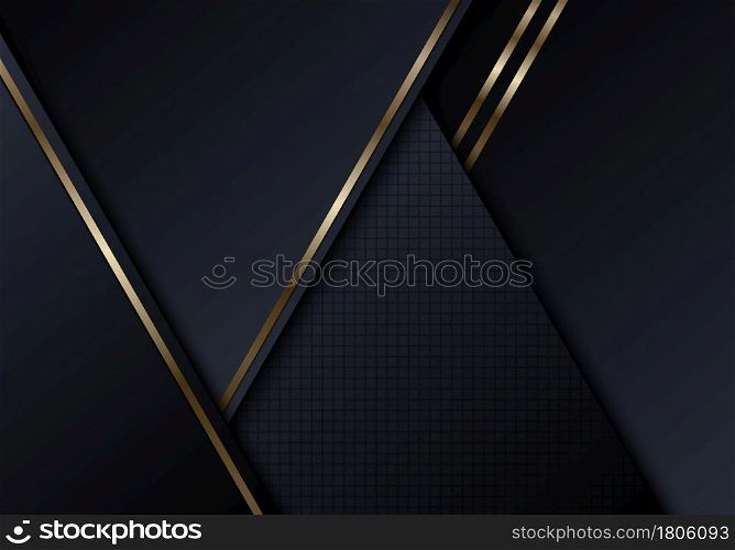 Abstract black triangles shapes with shiny golden lines background luxury style. Vector illustration